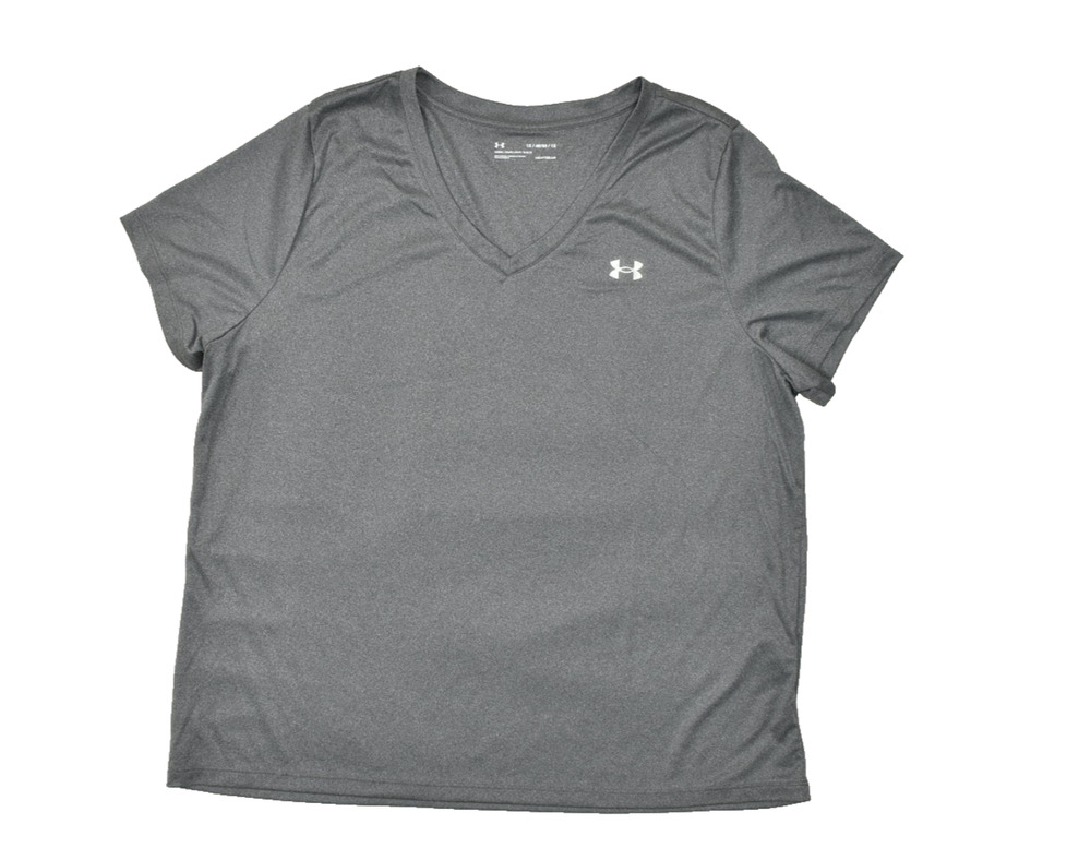 Under Armour Women's Plus Size 1X V-Neck T-Shirt Gray HeatGear Loose Fit